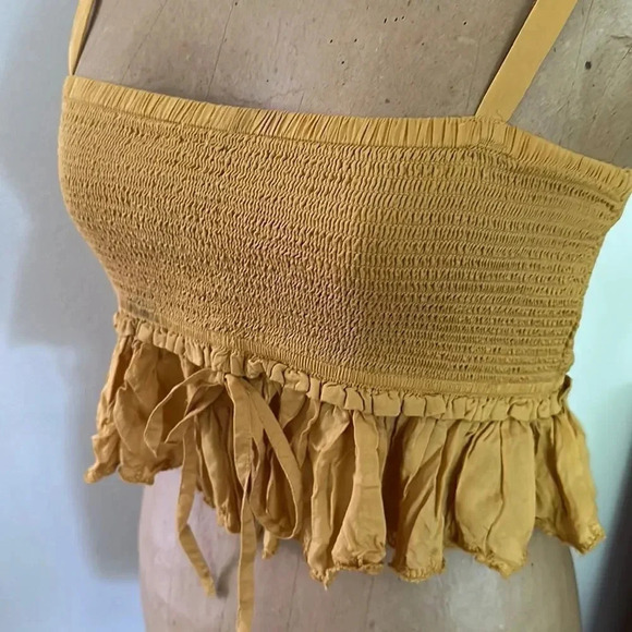 Wilfred / La Boheme sz M modal mustard color crop tank ruffle adjustable ruched - Picture 2 of 7